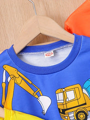 3pcs Cartoon Car Print Sweatshirt For Boys - Casual Creative Design With Stretch Fabric For Comfortable Spring/Autumn Wear