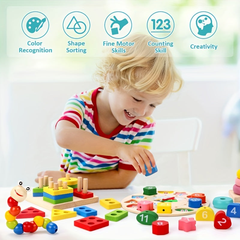 Beginner's Montessori 6-in-1 Educational Toy: Music, Beads & Learning Shapes, Portable & Perfect for Gifting