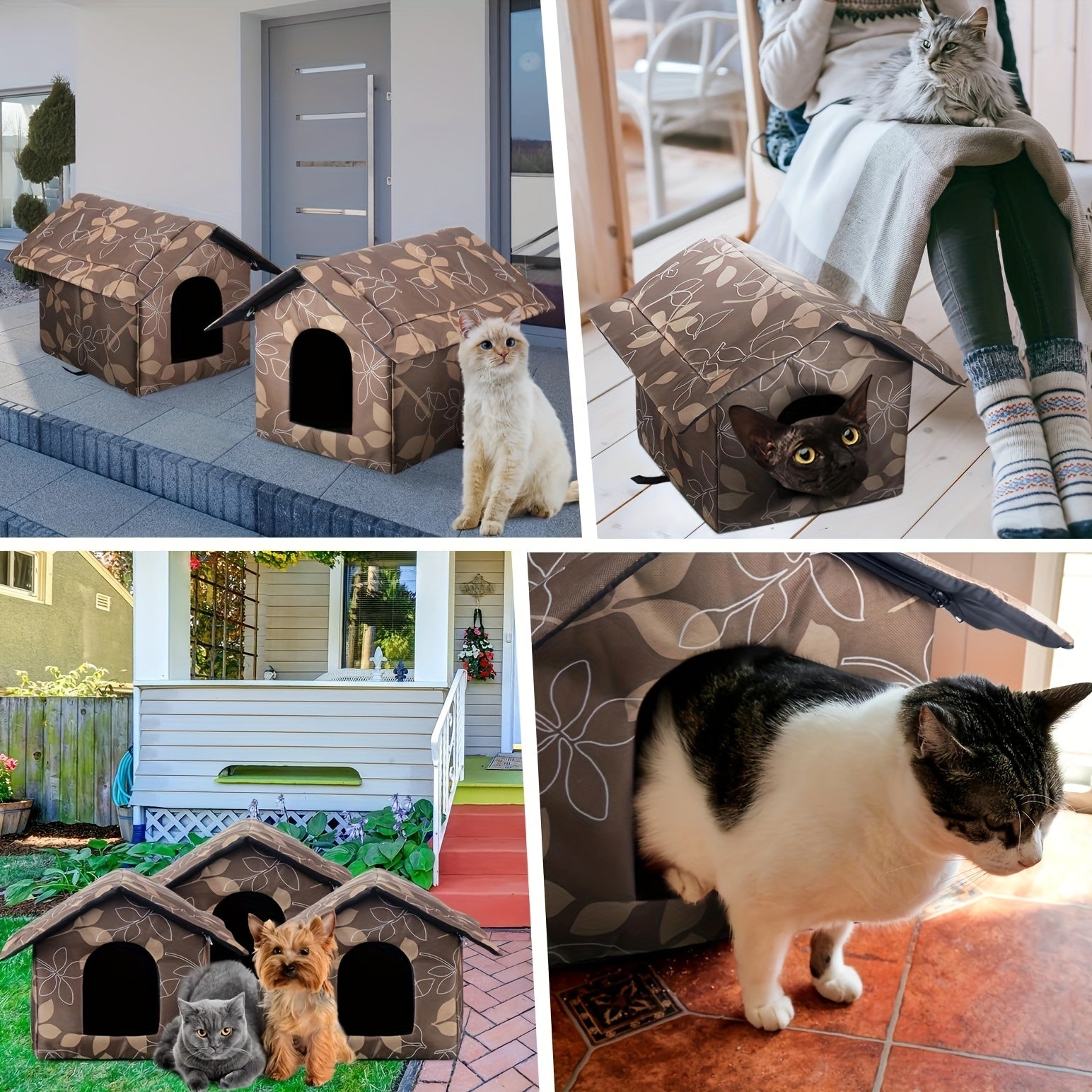 Weatherproof Outdoor Pet House - Cozy Cat Cage & Dog Kennel - Insulated Winter Shelter with Removable Mat & Double Doors - Perfect Villa Cage for Feral Cats and Small Dogs