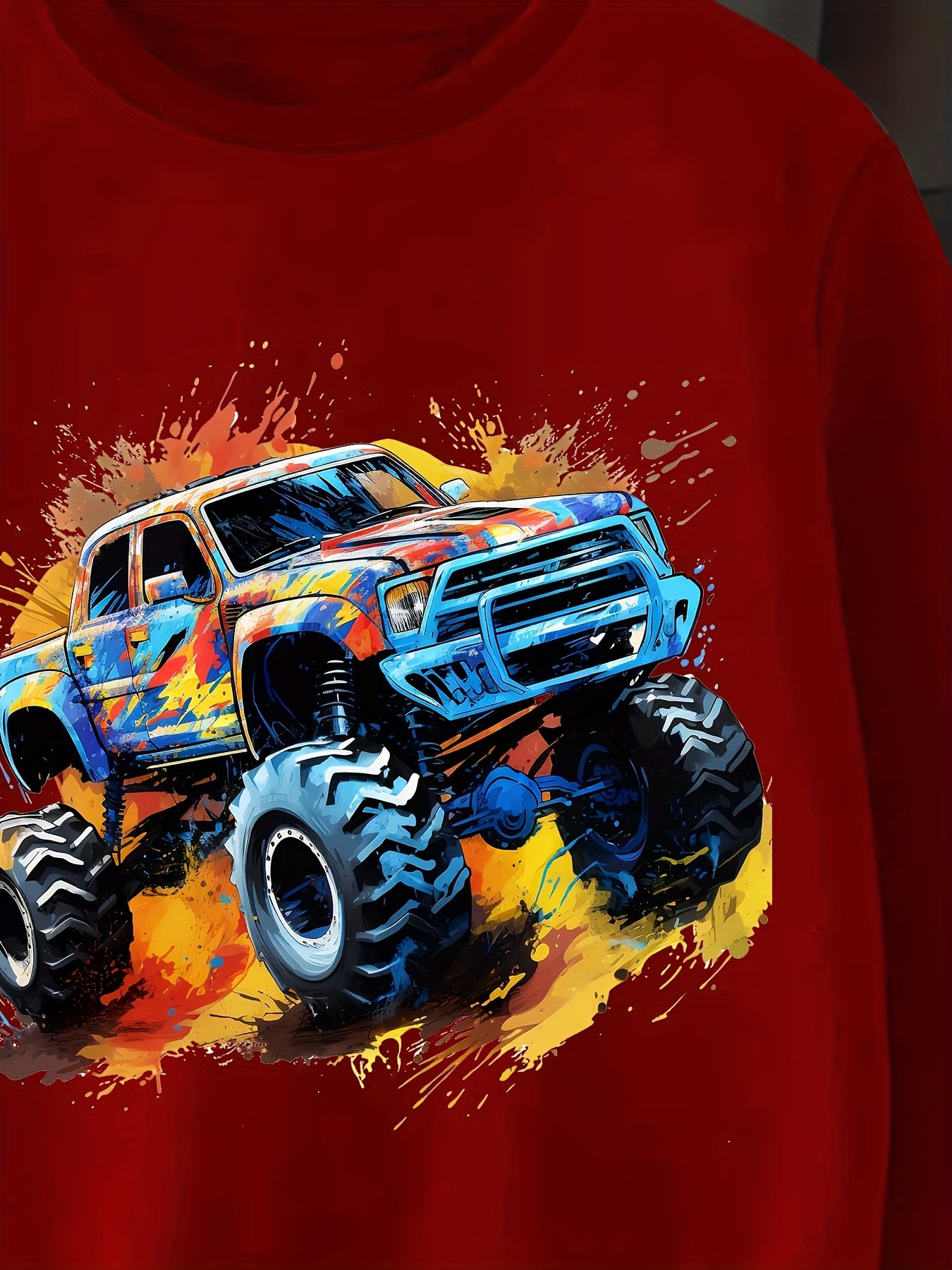 4pcs Off-road Truck Print Sweatshirt For Boys - Cool, Lightweight And Comfy Spring Fall Clothes!