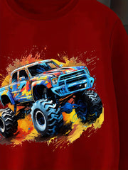 4pcs Off-road Truck Print Sweatshirt For Boys - Cool, Lightweight And Comfy Spring Fall Clothes!