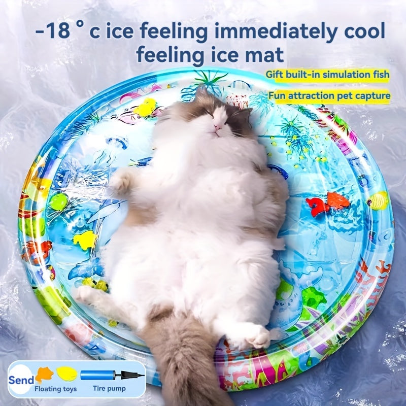 Interactive Cat Water Mat, PVC Material, Floating Fish Design, Self-Cleaning, And Air Pump Included, Perfect For Indoor Cat Play And Stress Relief