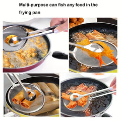 Stainless Steel Frying Oil Strainer Spoon - High Temperature Resistant Food Filter with Clip and Clamp - Kitchen Colander for Frying Food, Eid Al-Adha Mubarak Gift Idea