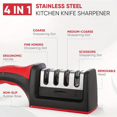 4-Stage Professional Diamond Ceramic Knife Sharpener - Perfectly Sharpen Dull Knives with Tungsten Carbide Technology - Battery-Free, Easy to Use, Space-Saving Kitchen Essential