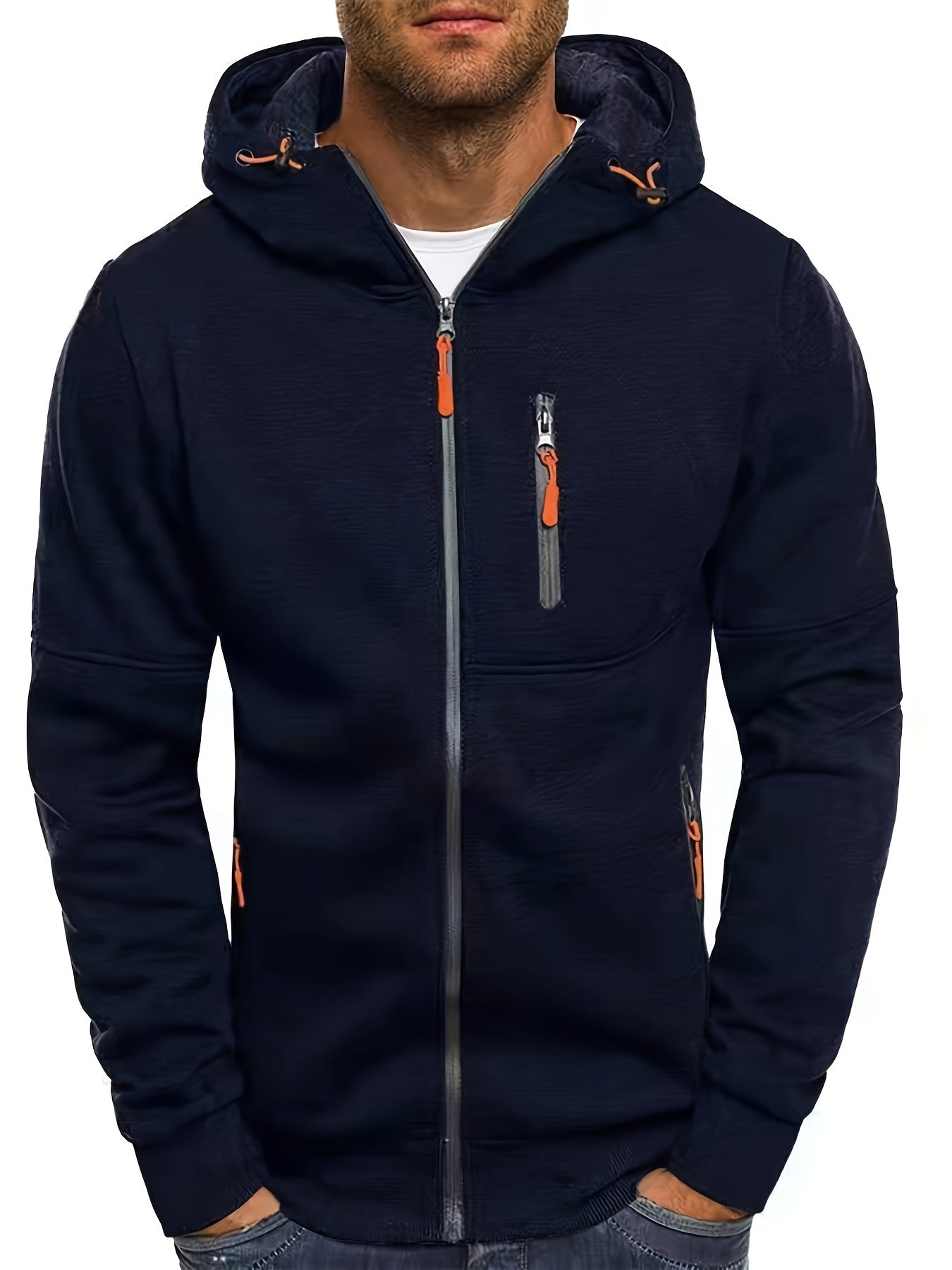 Men's Solid Hooded Long Sleeve Zip Up Sweatshirt Jacket With Multiple Zippered Pockets, Versatile And Chic Hoodie Jacket For Casual, Outdoors And Fitness Wear