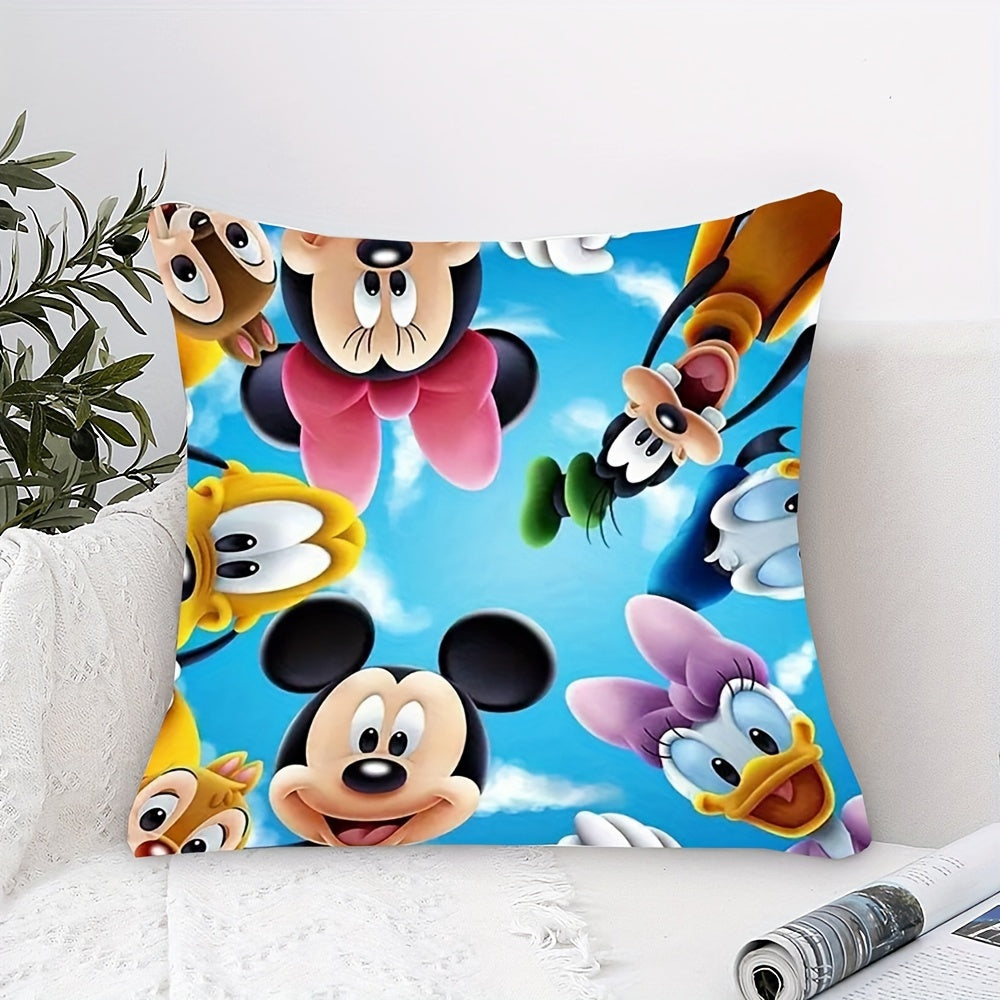 1pc Disney Mickey And Minnie His Friends Pillowcase, Polyester Throw Pillow Cover, Single-sided Printed, 45.72cm*45.72cm, Suitable For Sofa Living Room Bedroom Home Decor, No Pillow Core