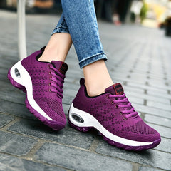 Trendy Womens Chunky Knit Sneakers - Ultra-Breathable & Pillow-Soft Comfort - Stylish Lace-Up Outdoor Shoes for Everyday Adventures