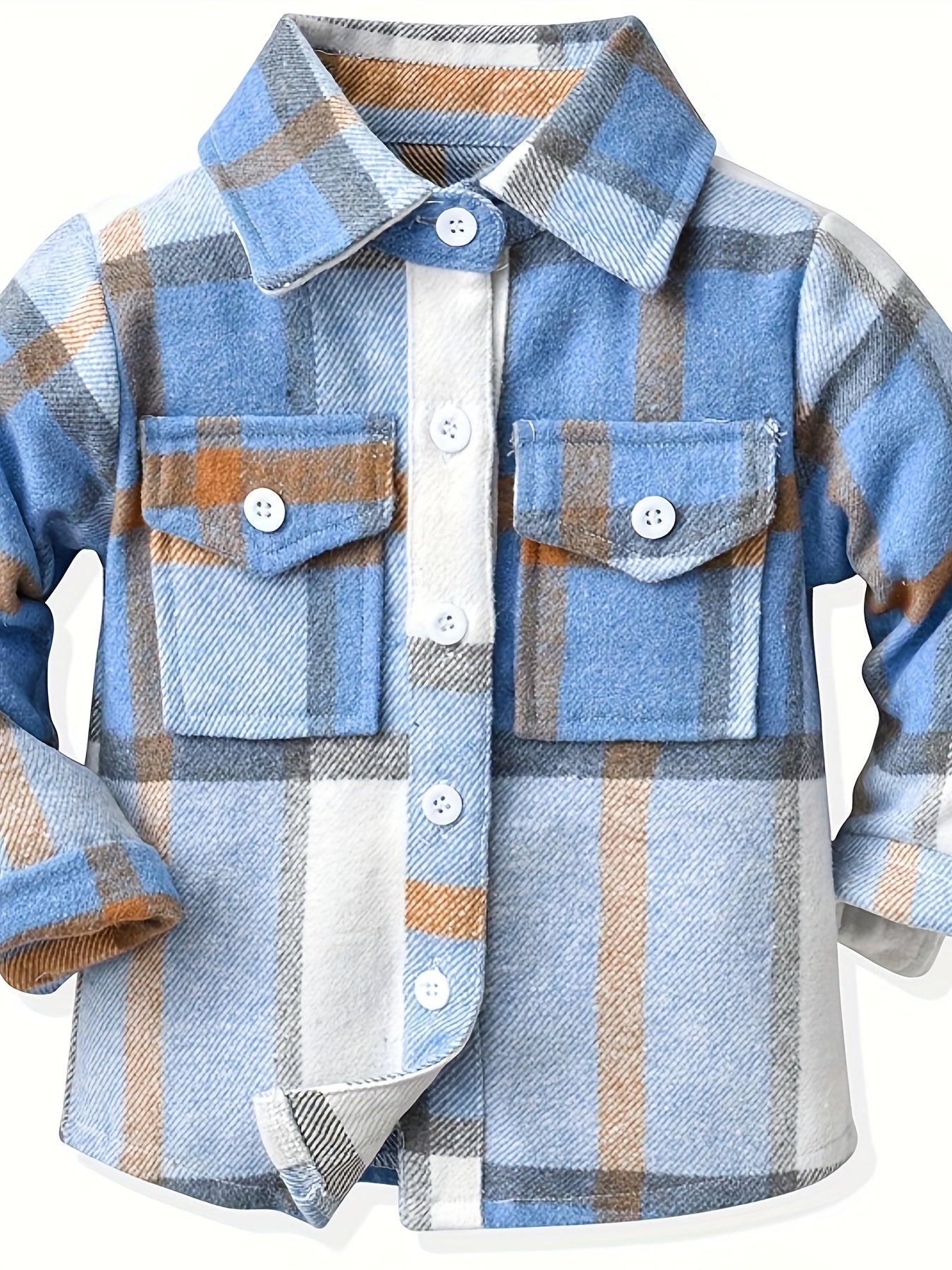 Kids Casual Plaid Button-Down Shirts, Polyester Blend, Lapel Collar, Non-Stretch, Long Sleeve, Regular Length, Spring/Fall, Single Breasted Pajama Top, Ages 12 & Under