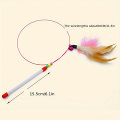 1pc Cat Toy, Steel Wire Bell Feather Tease Cat Stick, Elastic Steel Wire Feather Tease Cat Stick - Kerala Elegance