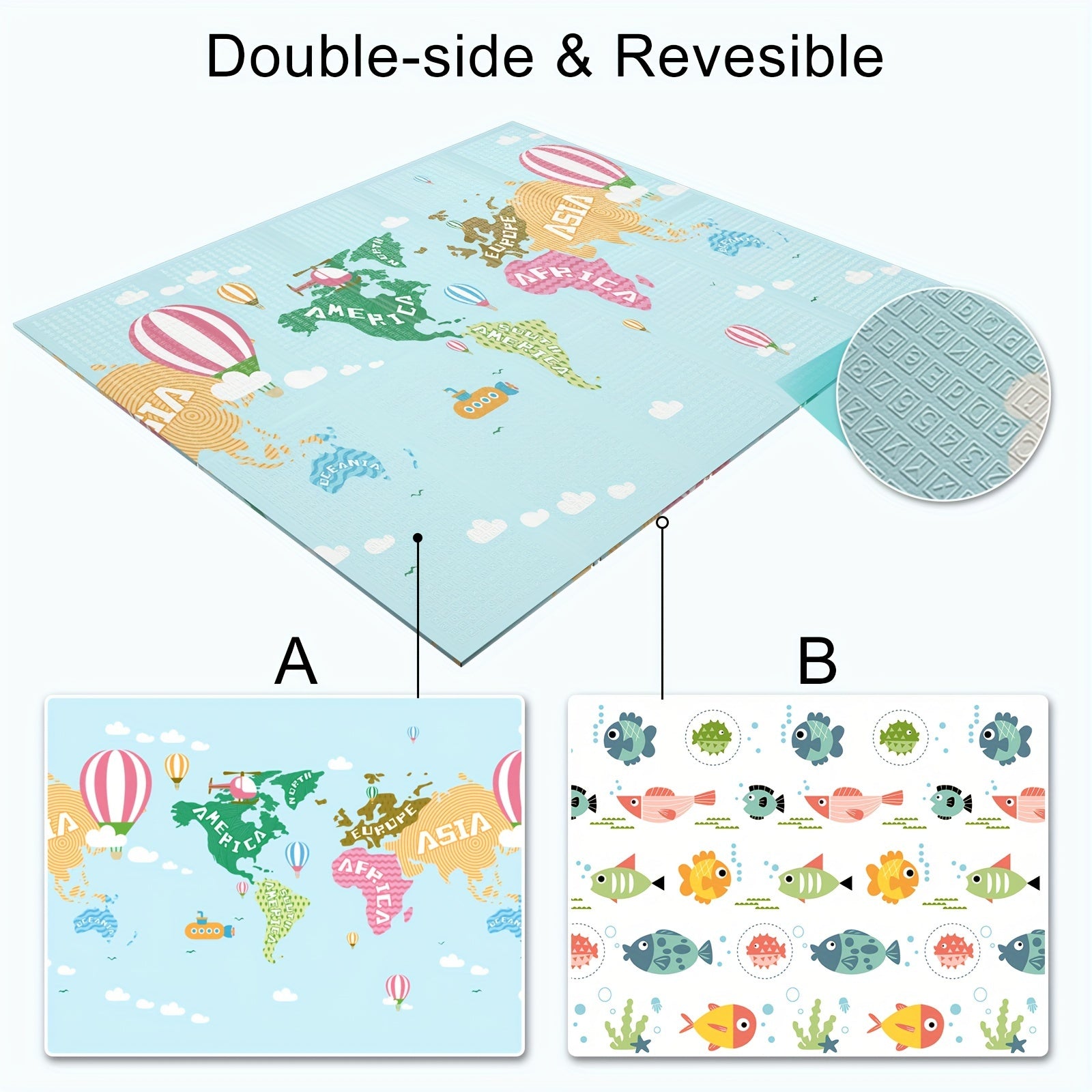 OSLINE Baby Play Mats for Floor, Newborn Foldable Foam Playmat, Baby Crawling Mat, Large Baby Soft Play Mats for Floor From Birth, Waterproof Double-Sided Play Mat for Toddlers(197×177×1.5cm)