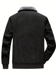 Mens Ultra-Soft Fleece Lined Jacket - Stylish Retro Design with Chic Lapel & Practical Pockets - Versatile Warm Winter Wear