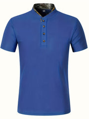 Vibrant Solid Color Mens Short Sleeve Sports Shirt - Relaxed Fit with Partial Button-Down Front and Comfortable Short Sleeves - Perfect for Outdoor Activities and Casual Wear