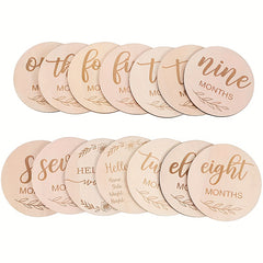 12pcs Wooden Monthly Milestone Cards, Milestone Discs For Photo Props