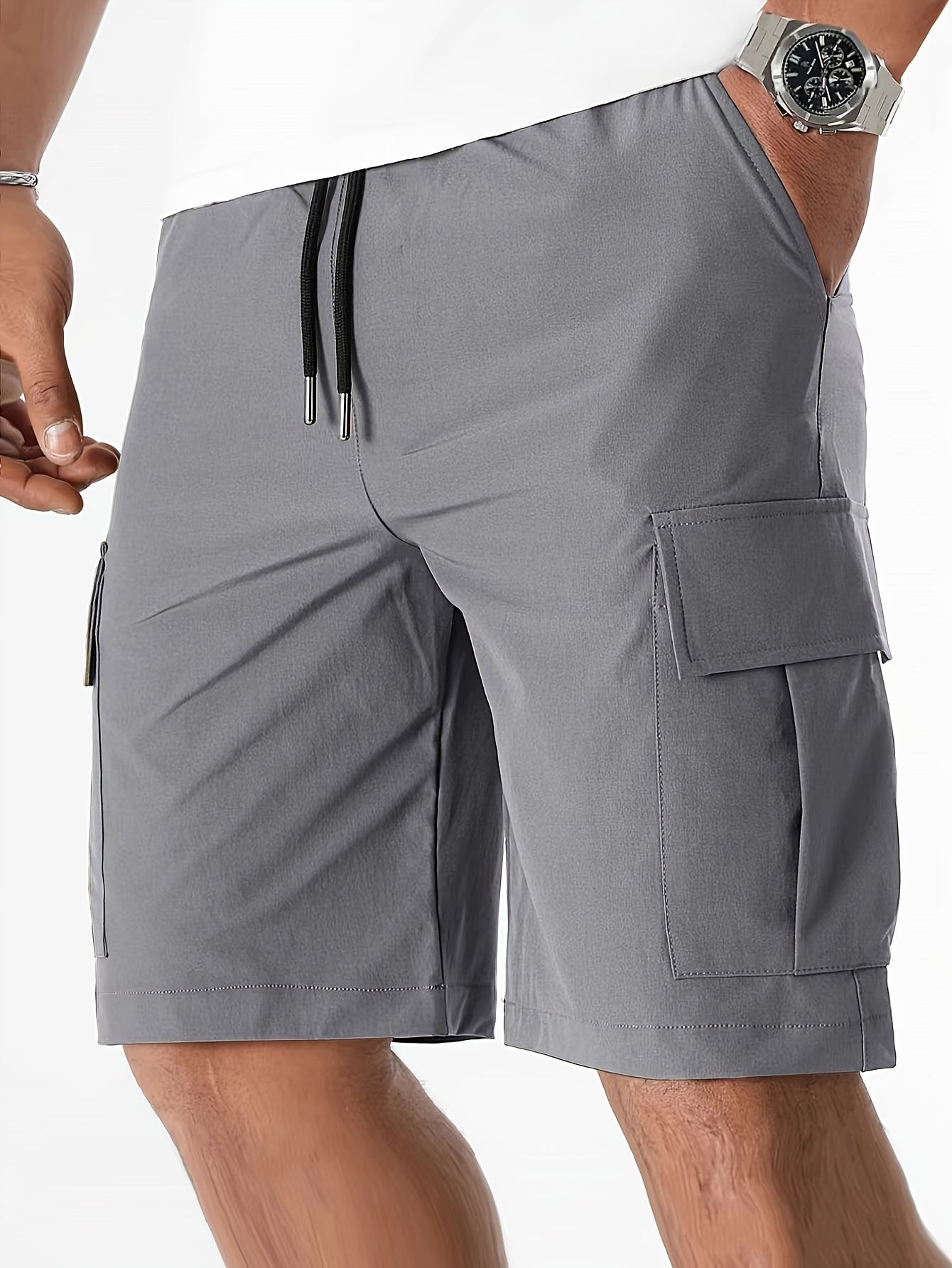 Mens Regular Fit Summer Casual Shorts - Multi-Pocket, Slight Stretch, Drawstring Waist, Breathable Polyester Fabric - Perfect for Running, Outdoor Activities, Daily Wear