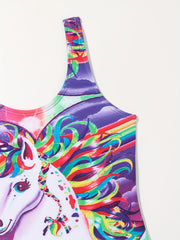 Trendy Unicorn Graphic Ruffle Trim 1-piece Swimsuit Kids Clothes For Summer Gift