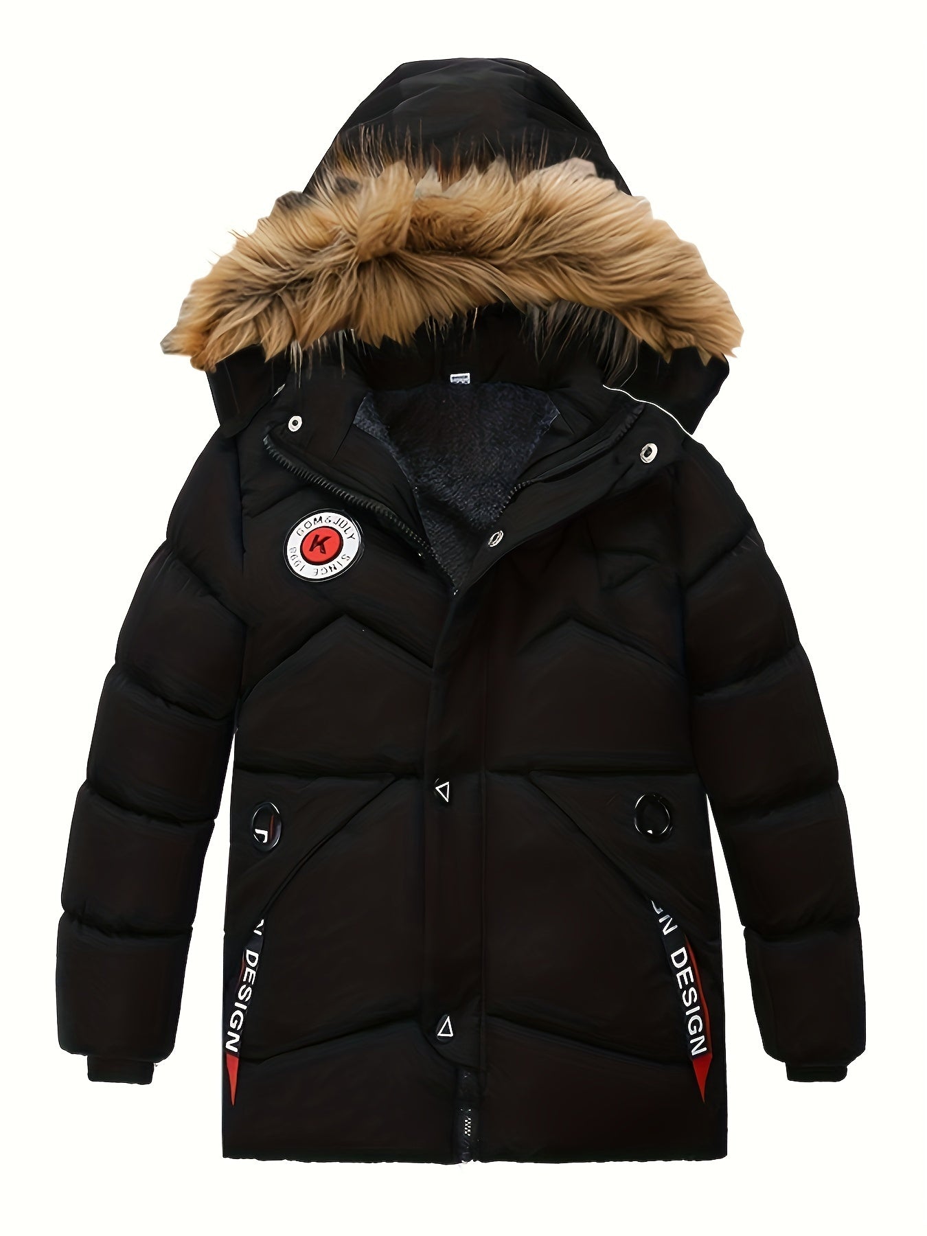 Boy's Hooded Down Jacket with Fleece Lining - Warm, Zip-Up Winter Coat, Perfect for Outdoor Activities and Gifting