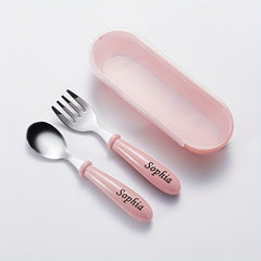 Adorable Personalized Childrens Tableware Set - Safe & Durable Spoon & Fork with Stylish Storage Box - The Perfect Easter Gift with a Unique Personal Touch