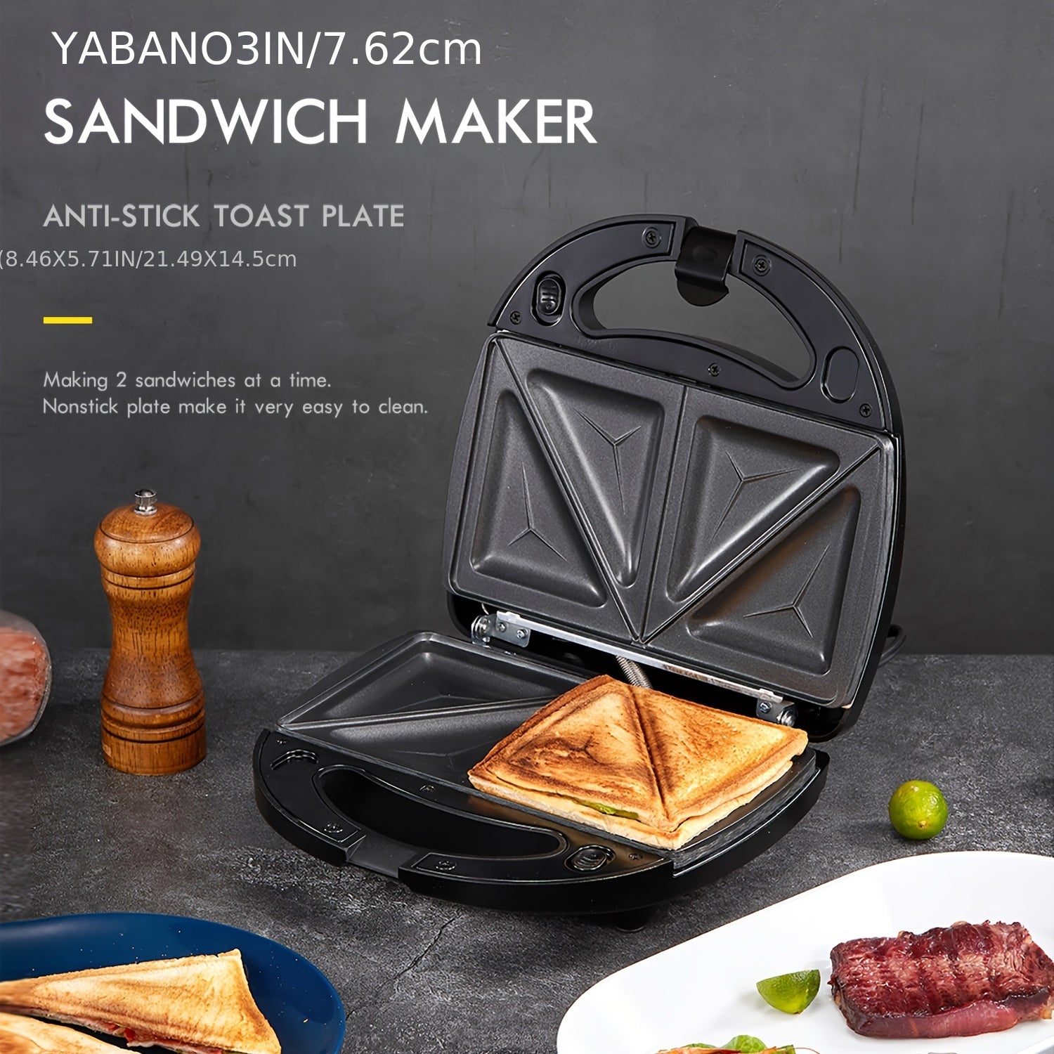 Yabano Sandwiches Toaster 3 in 1 Toastie Makers Waffle Maker Machine & Panini Maker Grill with Detachable Non-Stick Plates, LED Indicator Lights, Cool Touch Handle, Dishwasher Safe, 800W, Kitchen Gadgets Gifts For Mom Or Dad