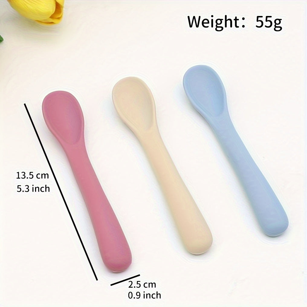 3pcs Silicone Feeding Utensils For Little Ones 0-6 Years, Bpa-Free, Soft On Gums