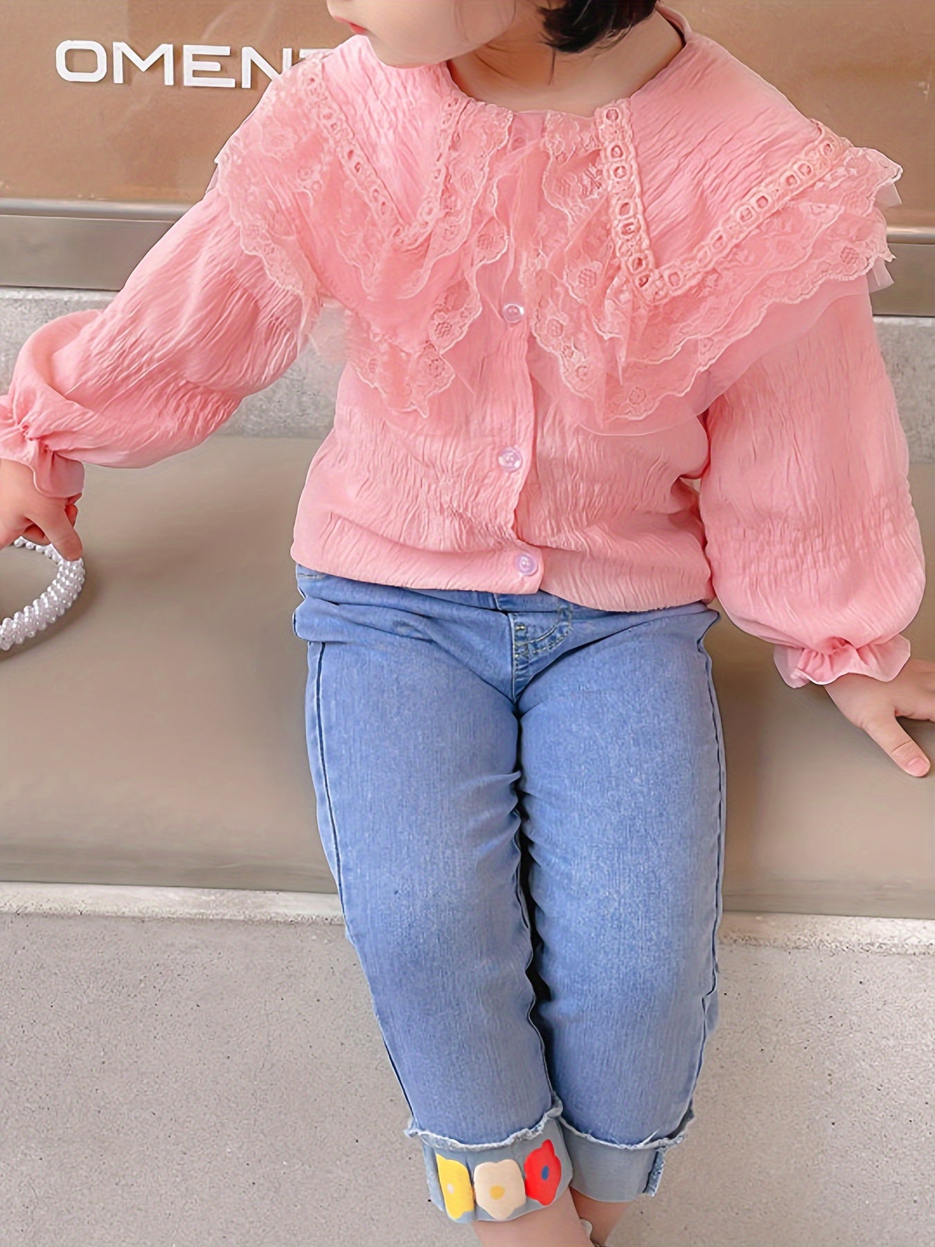 Girls Charming Lace Blouse with Sweet Collar - Long Sleeve Spring & Summer Tops - Adorable Casual Wear for Stylish Girls