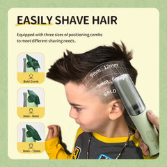 YAFULL Kids Safe Hair Clipper Set with Suction Chamber, 3 Guide Combs, USB Rechargeable Lithium Battery, Quiet Wireless Operation for Toddlers & Children Ages 3-8, Electric Hair Trimmer Care Kit