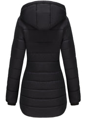 Zip Up Detachable Hooded Coat, Casual Solid Long Sleeve Winter Warm Outerwear, Women's Clothing