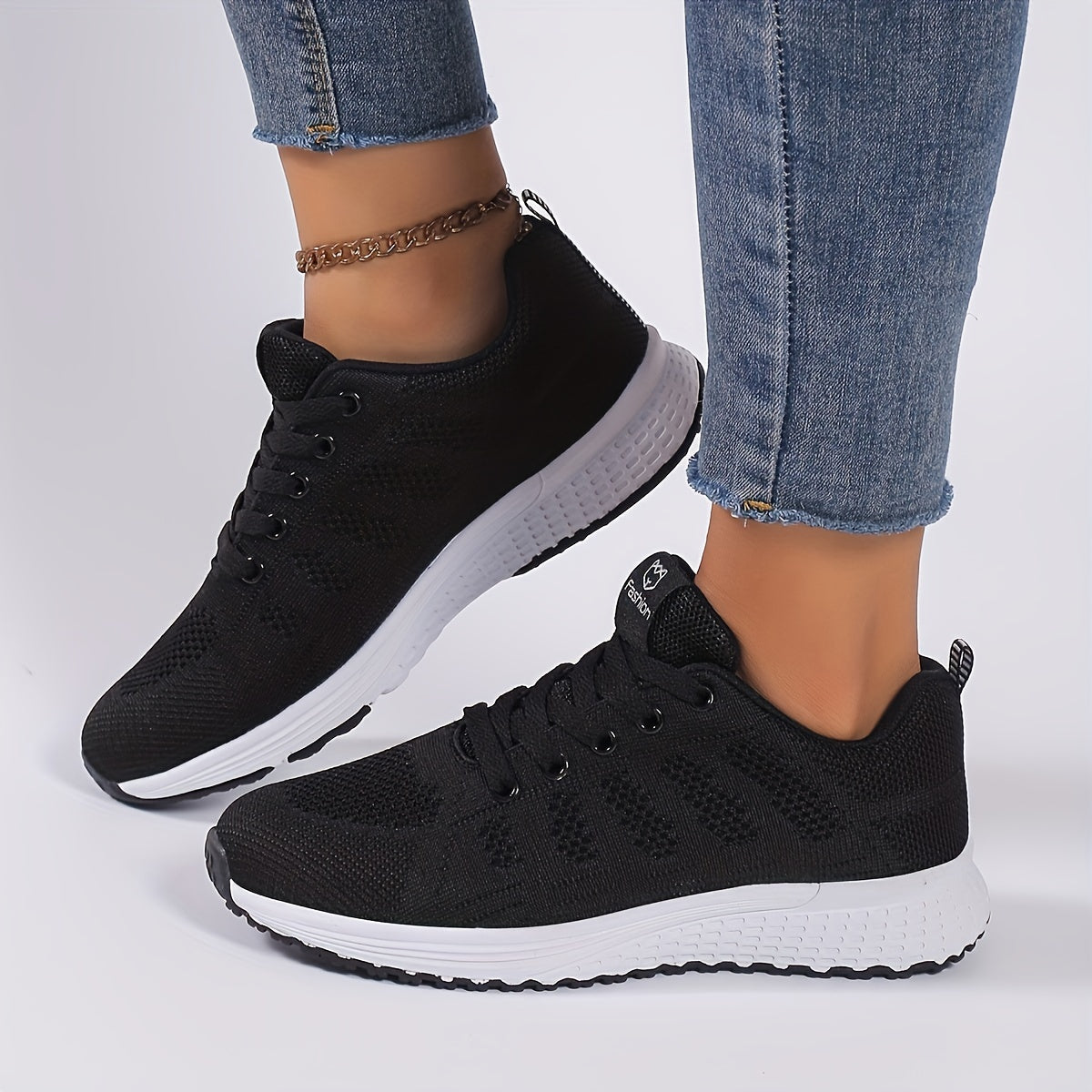 Womens Chic Striped Knit Sneakers - Lightweight & Breathable, Low Top Design - Comfortable Casual Shoes for Everyday Fashion - Perfect Footwear for Stylish Women