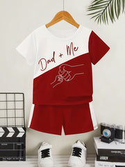 2pcs Boys Casual DAD+ME Letter And Fist Print Comfortable Versatile Short Sleeve T-shirt & Shorts Set, Cool, Lightweight And Comfy Summer Clothes!