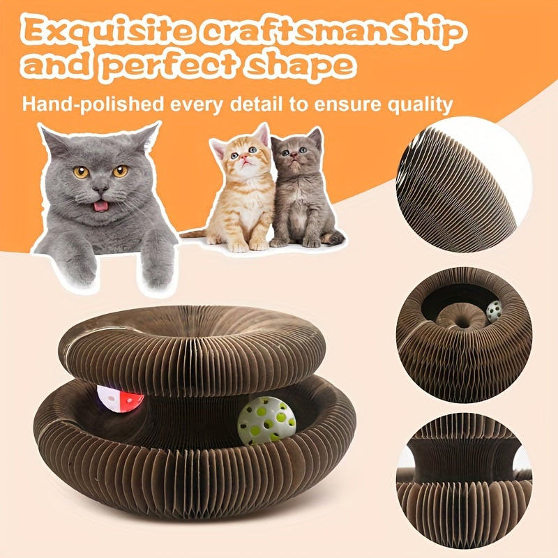 Foldable Cat Scratch Board Toy With Bell Ball And Glass Ball, Durable And Reusable Cat Scratching Pad Cat Claw Grinding Toy - Kerala Elegance