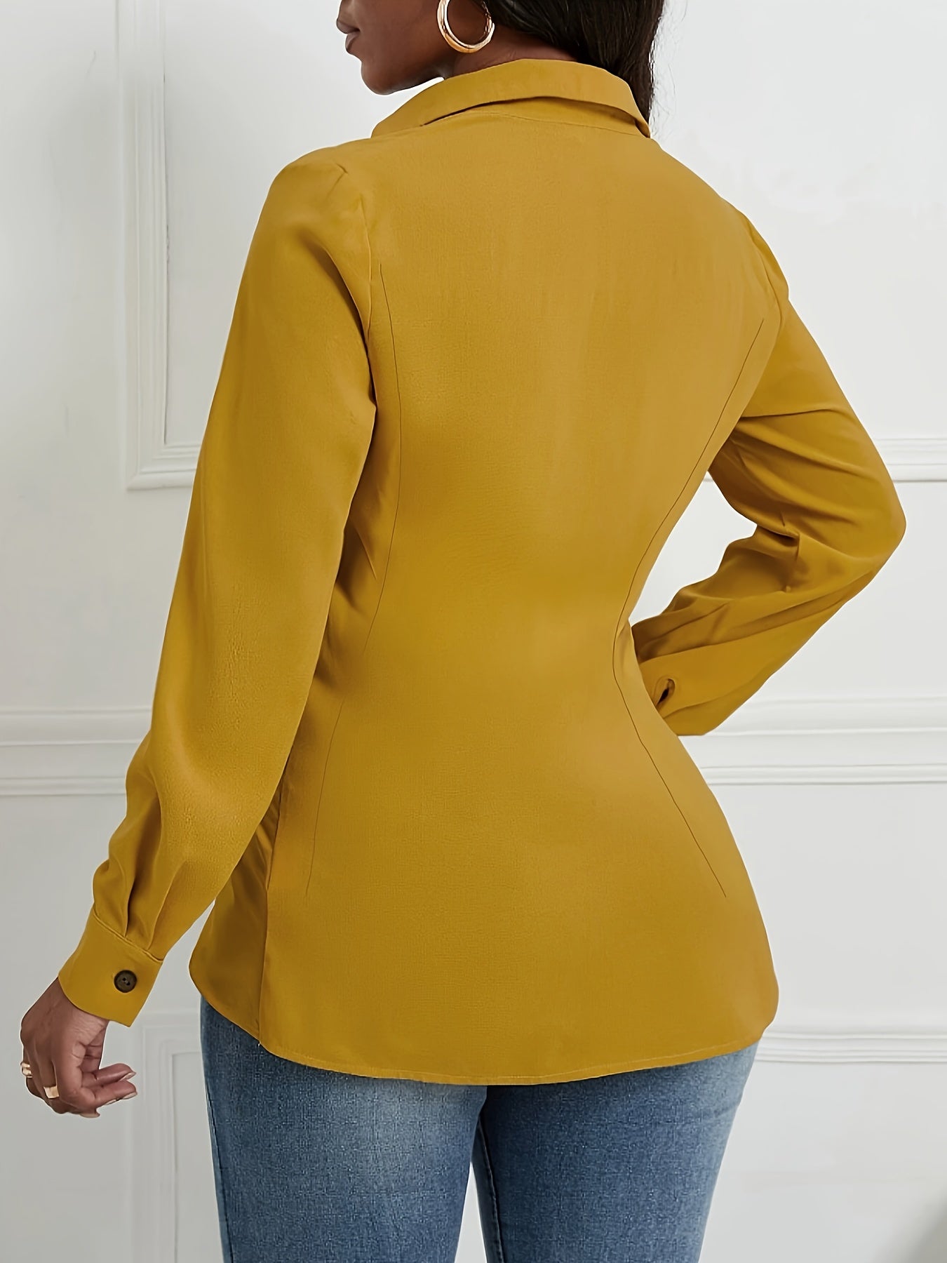 Twist Asymmetrical Plain Color V Neck Blouse, Chic Long Sleeve Blouse For Spring & Fall, Women's Clothing