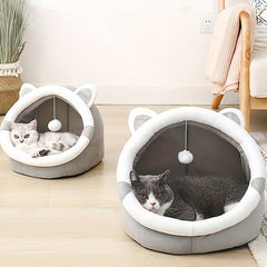 Adorable Ultra-Soft Cat Cave Bed - Insulated & Comfy Hideaway for Kittens - A Cozy Cartoon Playful Pet House to Keep Your Furry Friend Warm and Snug!