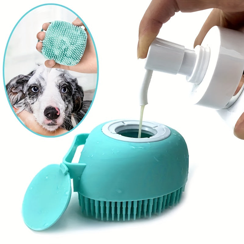 Soothing Pet Grooming Brush - Soft Silicone Massage for Relaxing Baths, Built-in Shampoo Storage, Dual-Purpose Tool for Dogs & Cats