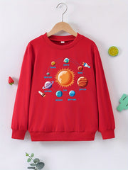 Solar System Print Boy's Casual Sweatshirt Trendy Long Sleeve Loose Comfy Pullover Tops For Fall Spring