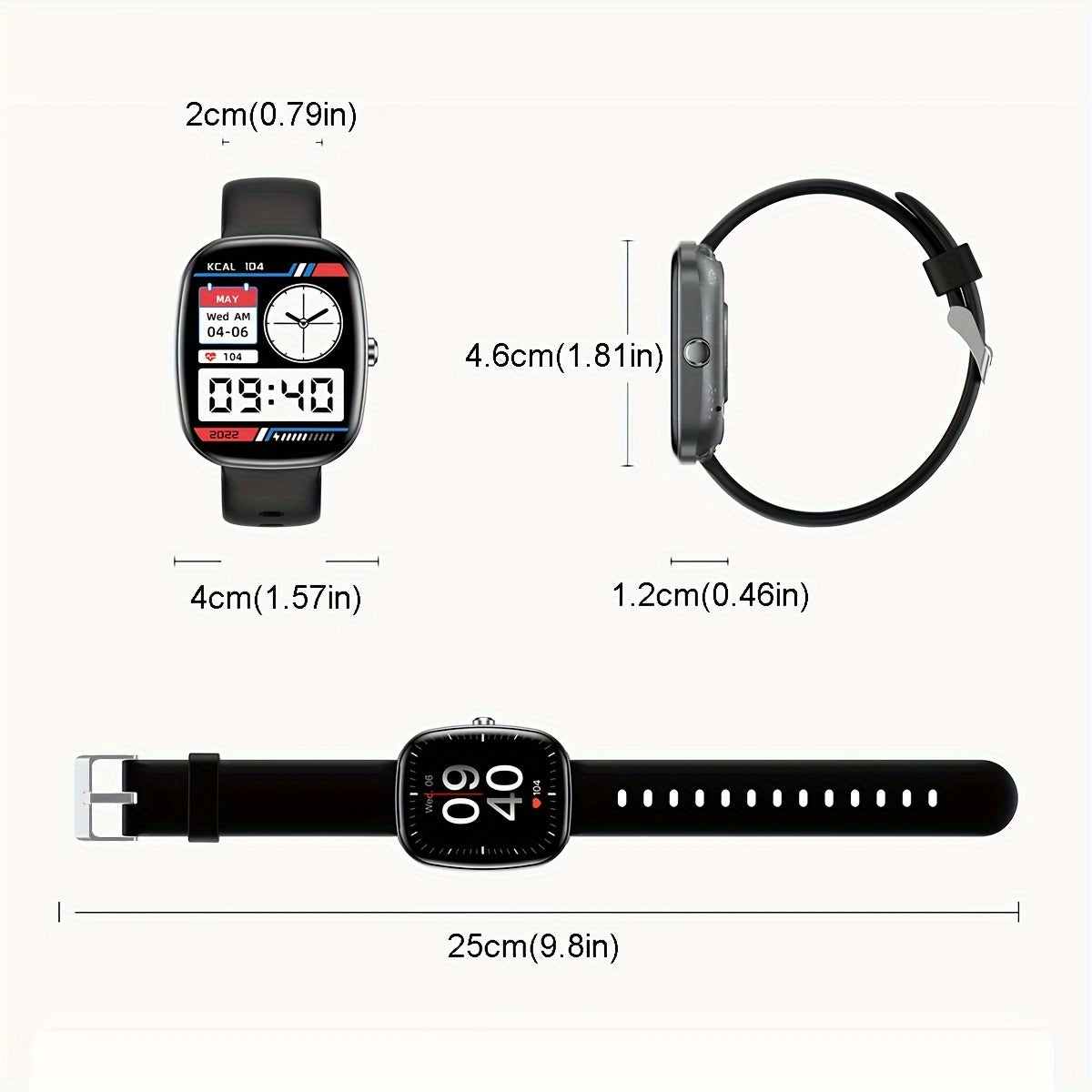 IP68 Waterproof Smartwatch with 4.65cm Full Touch Display, Syncs with Smartphone, 300mAh USB Rechargeable Battery, Wireless 5.0, Sleep & Monitor, 100+ Exercise Modes, Compatible with iPhone & Android