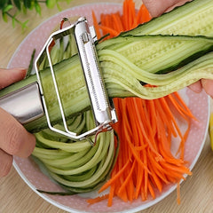 2-In-1 Stainless Steel Kitchen Gadget - Peeler, Julienne Cutter & Shredder For Fruits And Vegetables - Perfect For Potatoes, Carrots, Cucumbers - Essential Home Cooking Tool