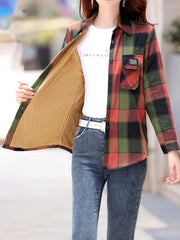 Plaid Print Button Front Blouse, Casual Long Sleeve Blouse For Spring & Fall, Women's Clothing