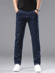 Men's Slim Fit Straight Leg Denim Pants, Men's Classic Design Jeans, Versatile For Business And Casual Wear