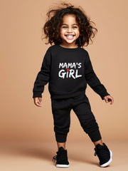 2pcs MAMA'S GIRL Print Crew Neck Long Sleeve Sweatshirt Pullover + Jogger Pants Set Outdoor Gift Girls