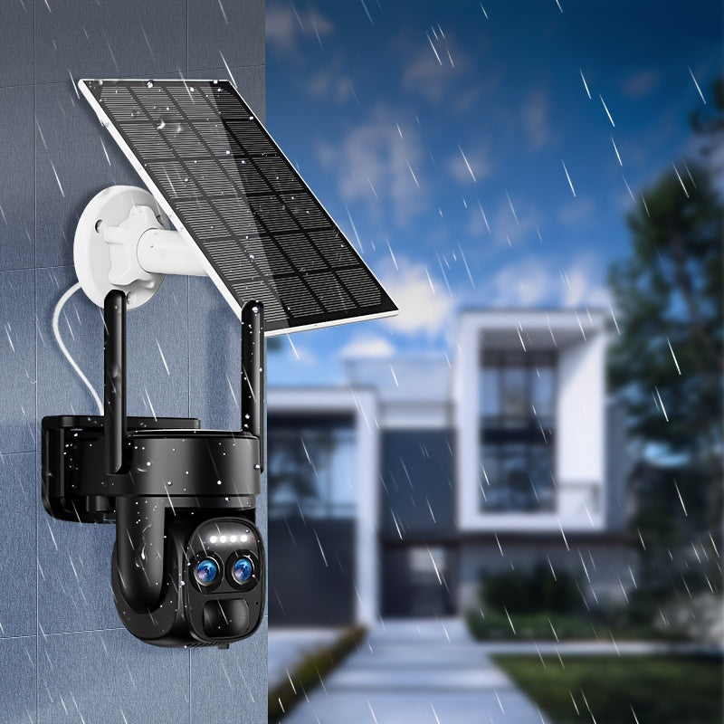 IP66 Waterproof 2K High-definition Safety Camera With Solar Panel 3MP PTZ Monitoring System Dual Lens, 2.4G WiFi Sports Spotlight, Color Night Vision, Two-way Call Ultra Wide Angle, PIR Motion Detection, Two-way Audio