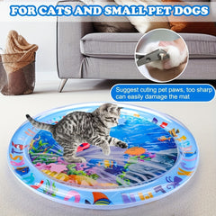 Interactive Water Play Mat for Cats and Small Dogs, Animal Print Splash Pad, Leakproof Durable Plastic Pet Activity Mat for Indoor/Outdoor Fun, Cooling Entertainment Toy for Feline & Canine Enrichment - Kerala Elegance