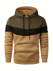 Men's Color Block Pattern Hooded Long Sleeve Sweatshirt, Chic And Trendy Hoodie With Fleece For Spring And Autumn Daily And Sports Wear