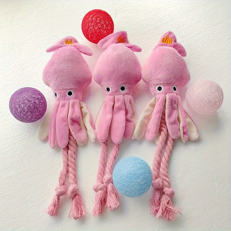 Festive Octopus Plush Dog Toy: Cute Cartoon Design, Soft Fleece Material, Perfect for Small Breeds - Kerala Elegance