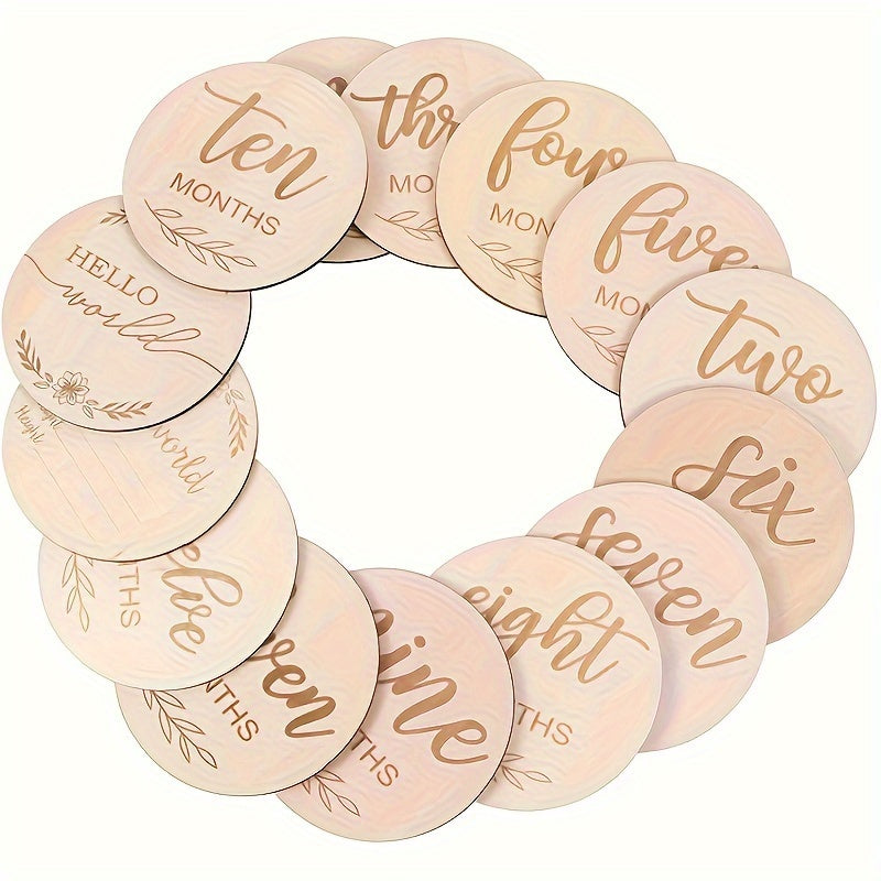 14pcs, Wooden Milestones, 12 Months, Birthday Announcement, Baptism Gifts, Room Decorations, Photography Props, Shooting Props, Birth Date Weight Length Recording Gifts