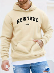 Mens New York Skyline Print Hoodie - Kangaroo Pocket, Long Sleeve, Durable & Warm - Casual Fall Winter Sweatshirt for All-Season Style