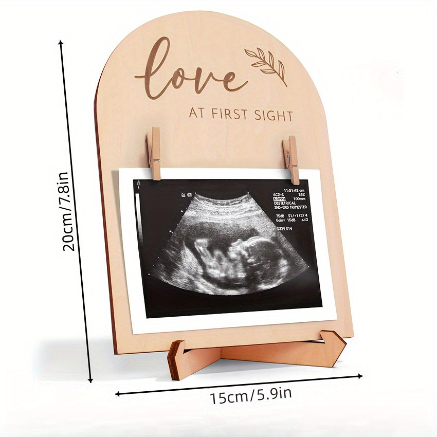 1pc Creative Wooden Ultrasonic Photo Frame, Double-sided Logo, Pregnancy Announcement Sign, Ultrasonic Photo Frame, Pregnancy Gift For New Mothers, Room Decor