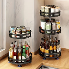 1pc Spice Rack, Countertop 1/2/3 Tier Round Metal Turntable Spice Rack, Large Capacity 360° Rotating Spice Jar Organizer, For Kitchen, Dining Table And Bathroom, Kitchen Organizers And Storage, Kitchen Accessories