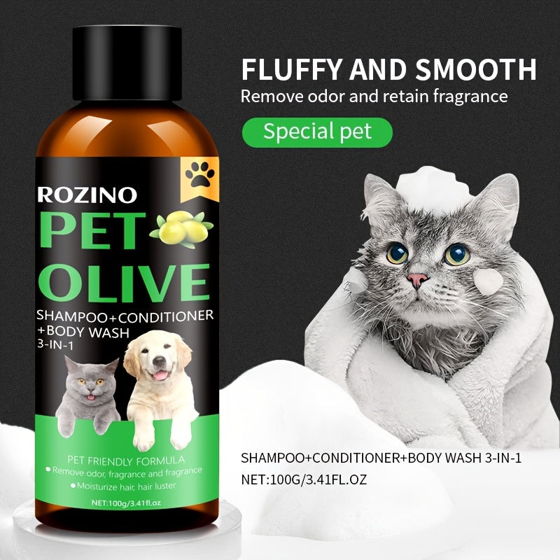 Natural Olive Essence Pet 3-in-1 Shampoo, Hair Care And Bath Gel, Mild And Clean, Soothe The Skin, Make The Fur Shiny, Safe And Healthy, Common For Cats And Dogs