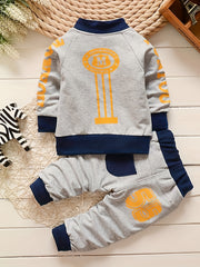 3pcs Children's Cotton Long-sleeved Suit, Baby Boy Trendy Casual Zipper Coat & Round Neck T-shirt & Trousers Set, Party Clothes