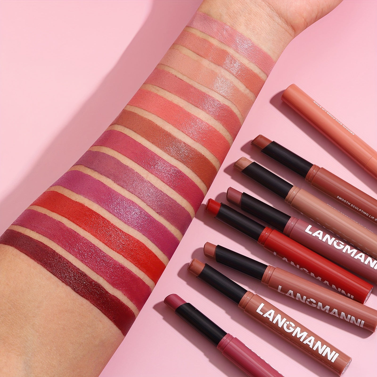 LANGMANNI 12 Color Lip Sticks: Luxurious Matte Lip Sticks with Shimmering Finish, Waterproof, Long-Lasting, and Moisturizing, Suitable for Vibrant Orange, Berry, Mixed, Pink, and Red Tones for Fuller Lips