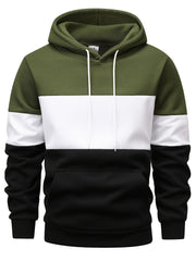 All-match Color Block Men's Hooded Sweatshirt With Drawstring And Pocket, Men's Sports Hoodie, Spring Fall Top